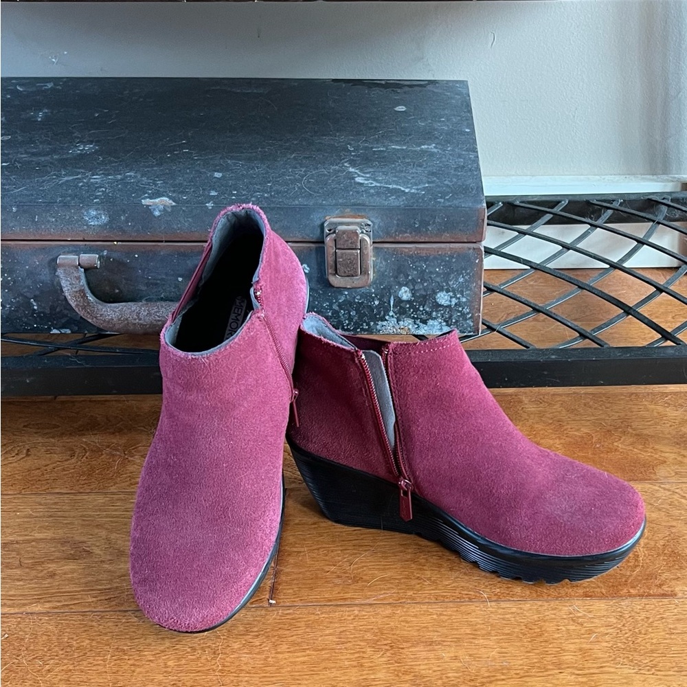 Red Suede Wedge Heel Ankle Boots